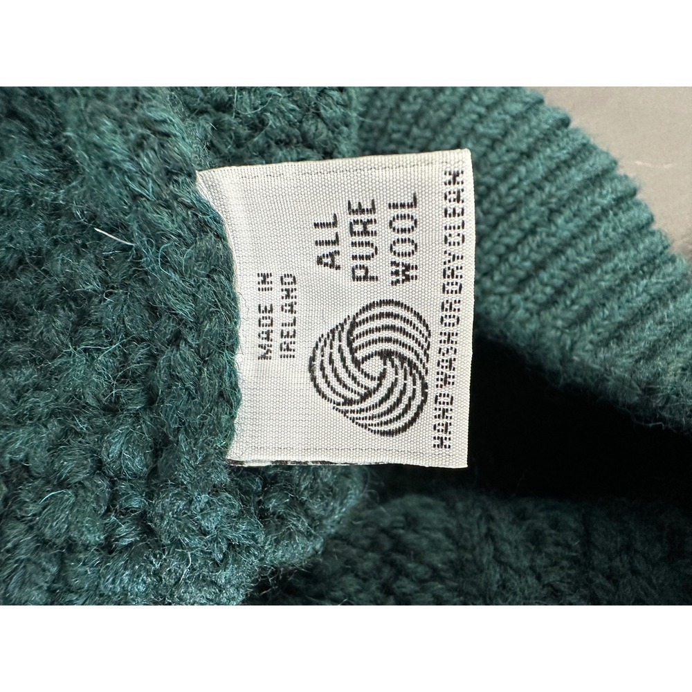 Vtg LL Bean Cable Knit Fisherman Sweater M Green Chunky Ireland Heritage Wool - Picture 7 of 9